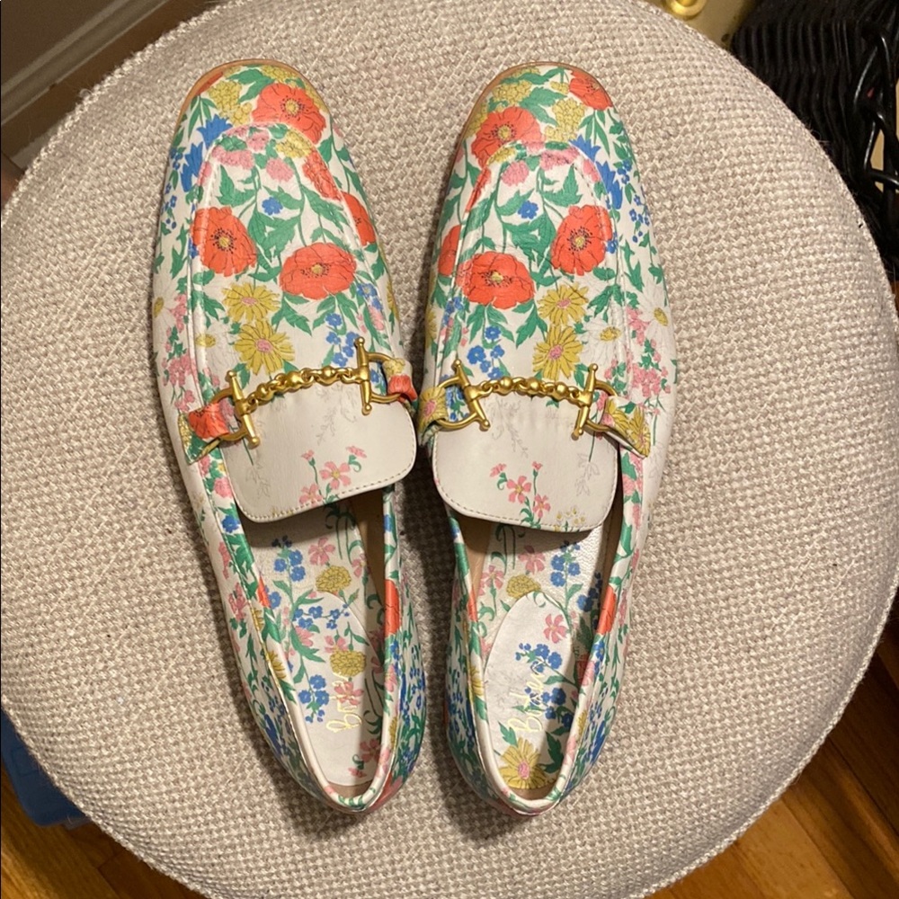 Boden White and Red Poppy floral loafers